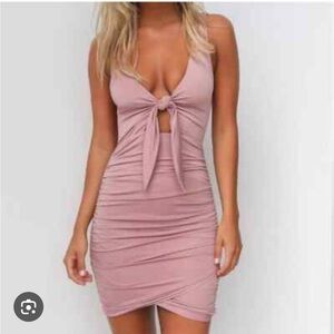 Tiger Mist Mauve Ruched Mini Dress